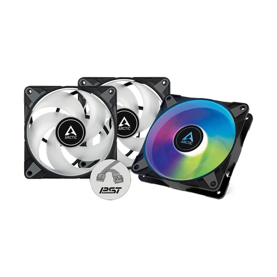 Arctic P12 PWM PST ARGB 120mm 3 Pack Black Casing Cooling Fan Arctic P12 PWM PST ARGB 120mm 3 Pack Black Casing Cooling Fan